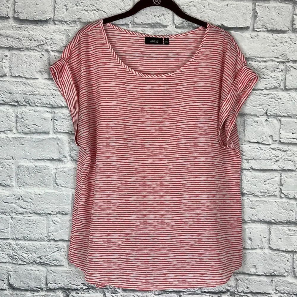 Apt. 9 Coral and White Striped Blouse Size Medium